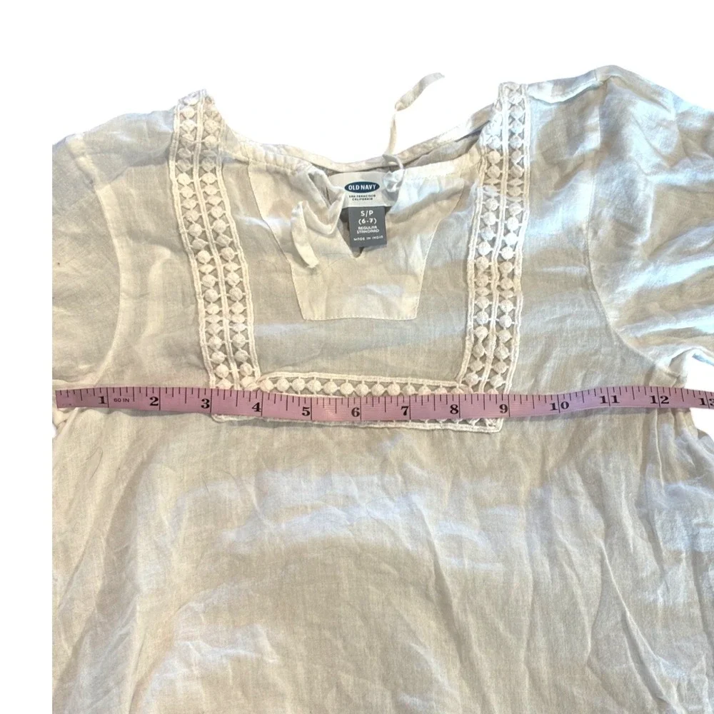 Old Navy Girls White Gauze Boho Crochet Lace‎ Trim Blouse Top Size S 6-7